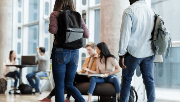 students walking campus